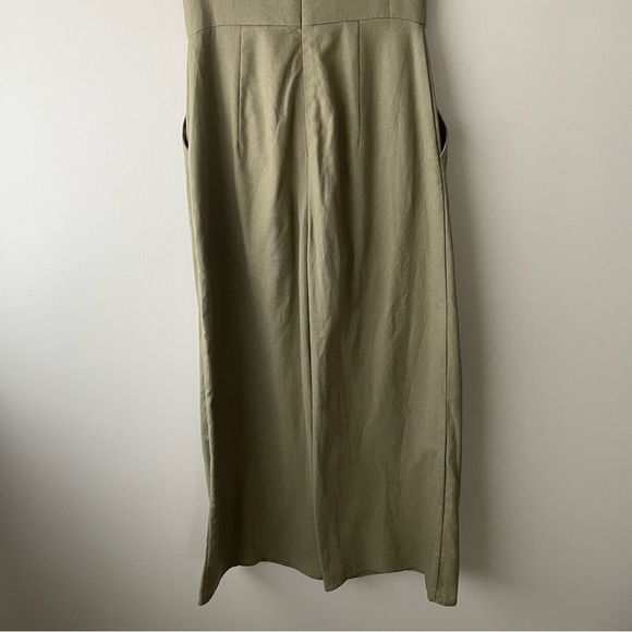 Showpo Australia Linen Blend Front Knot Tie Jumpsuit Wide Leg Khaki Green Small - Picture 7 of 10